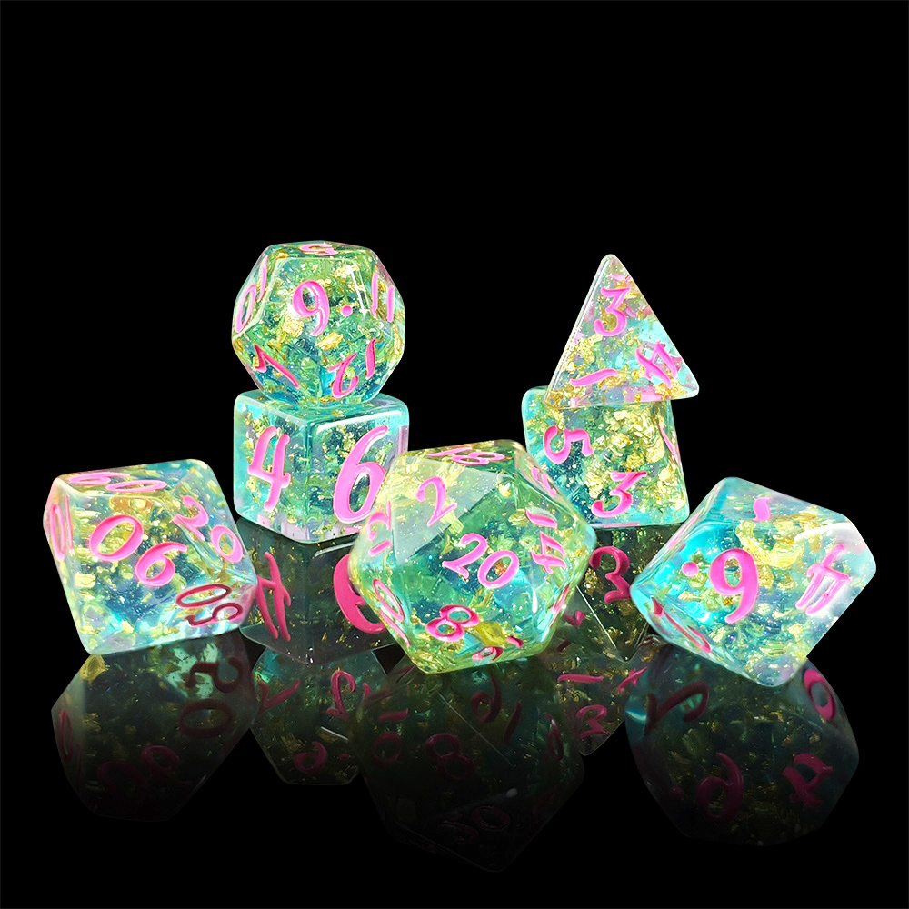 Board Game Live - 7Pcs/set Shining Foil Inside Resin Dice