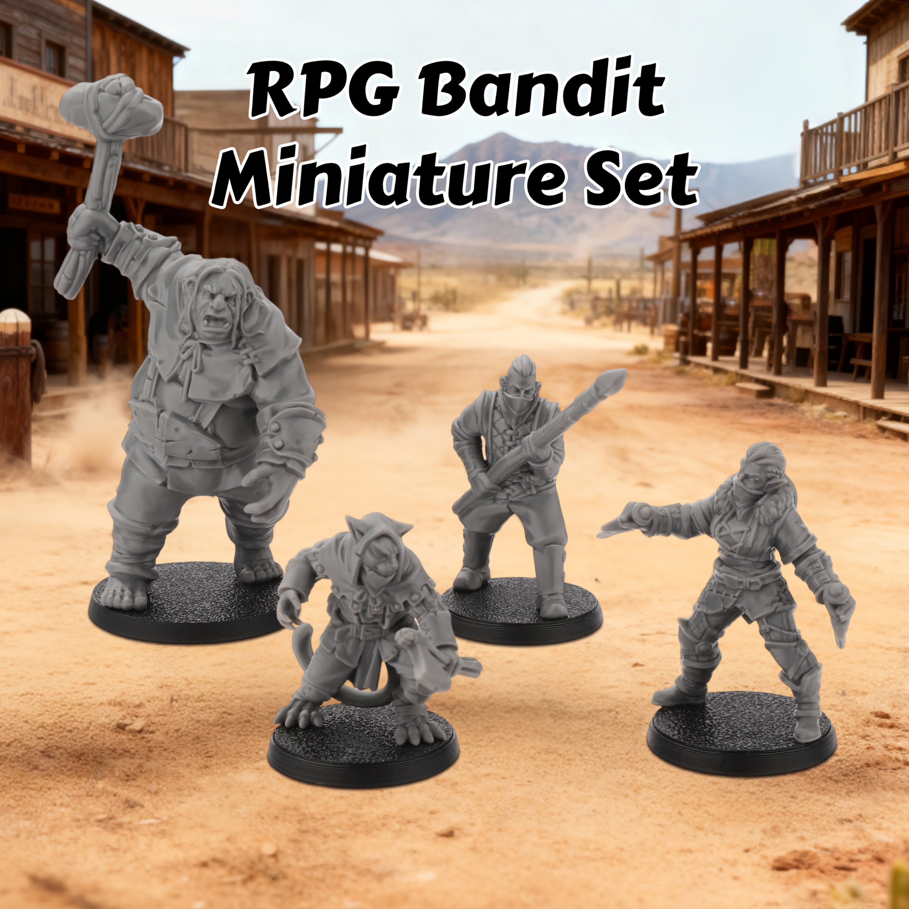 Board Game Zombie - 4pcs RPG Bandit Miniature - Fantasy