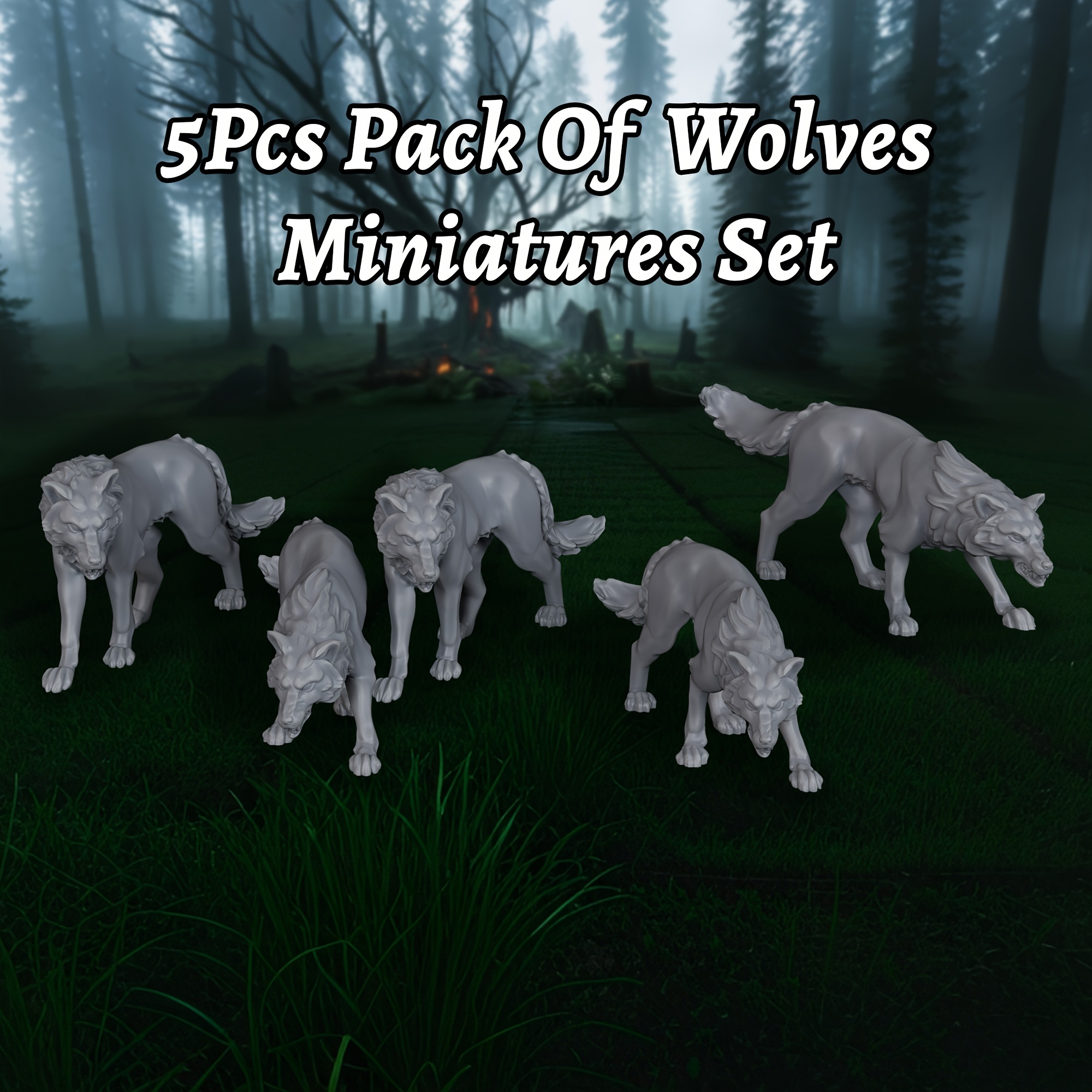 Board Game Zombie - 5pcs RPG Wolves Miniatures Set, Highly